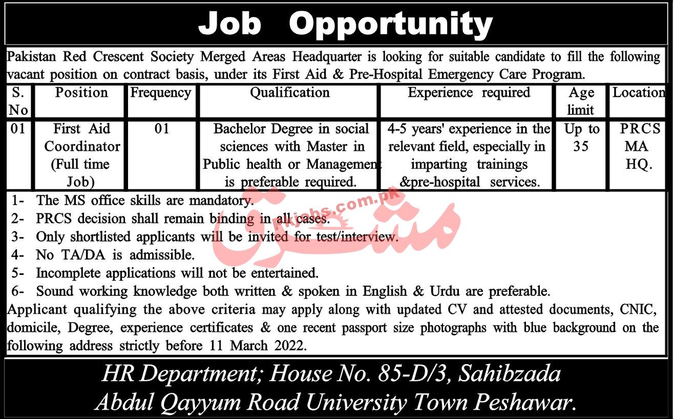 Jobs in Pakistan Red Crescent Society