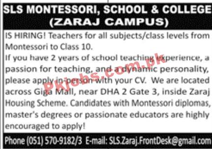 Jobs in SLS Montessori School and College