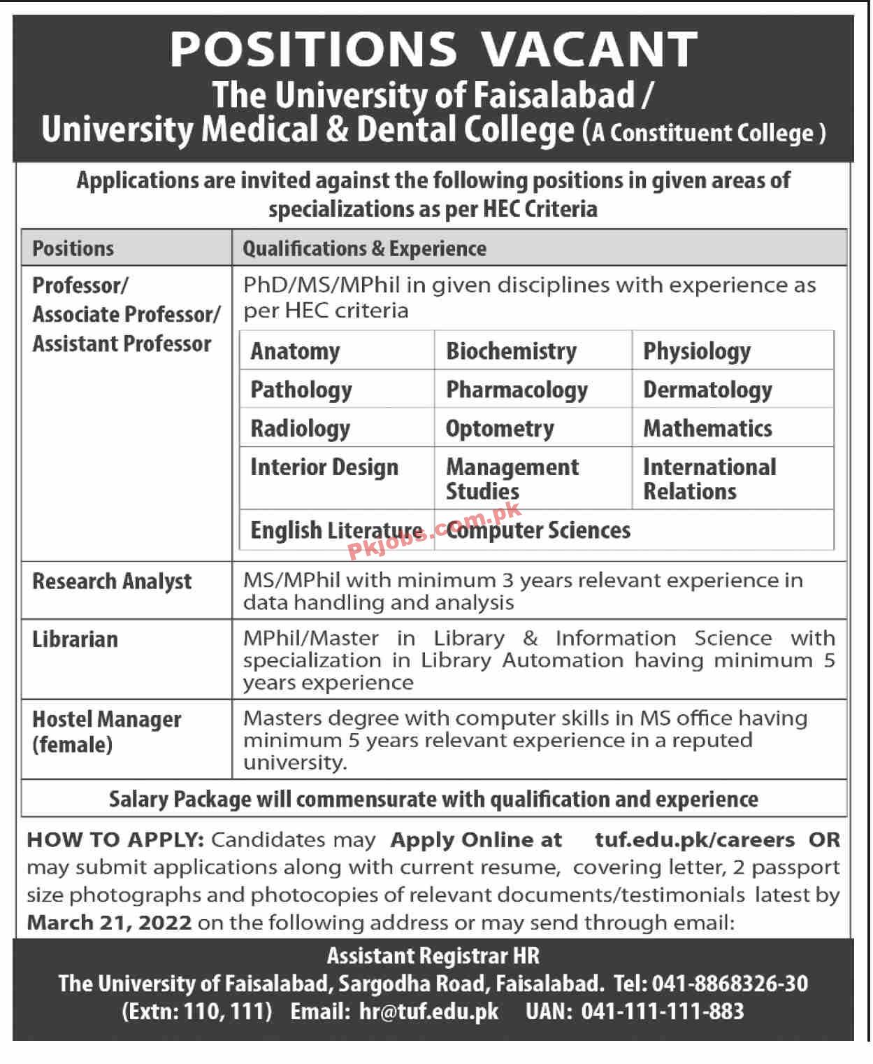 Jobs in University Medical & Dental College