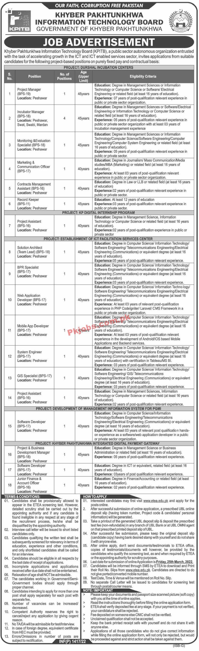 KPITB Jobs 2022 | KPITB Information Technology Board Headquarters Announced Latest Advertisement Jobs 2022