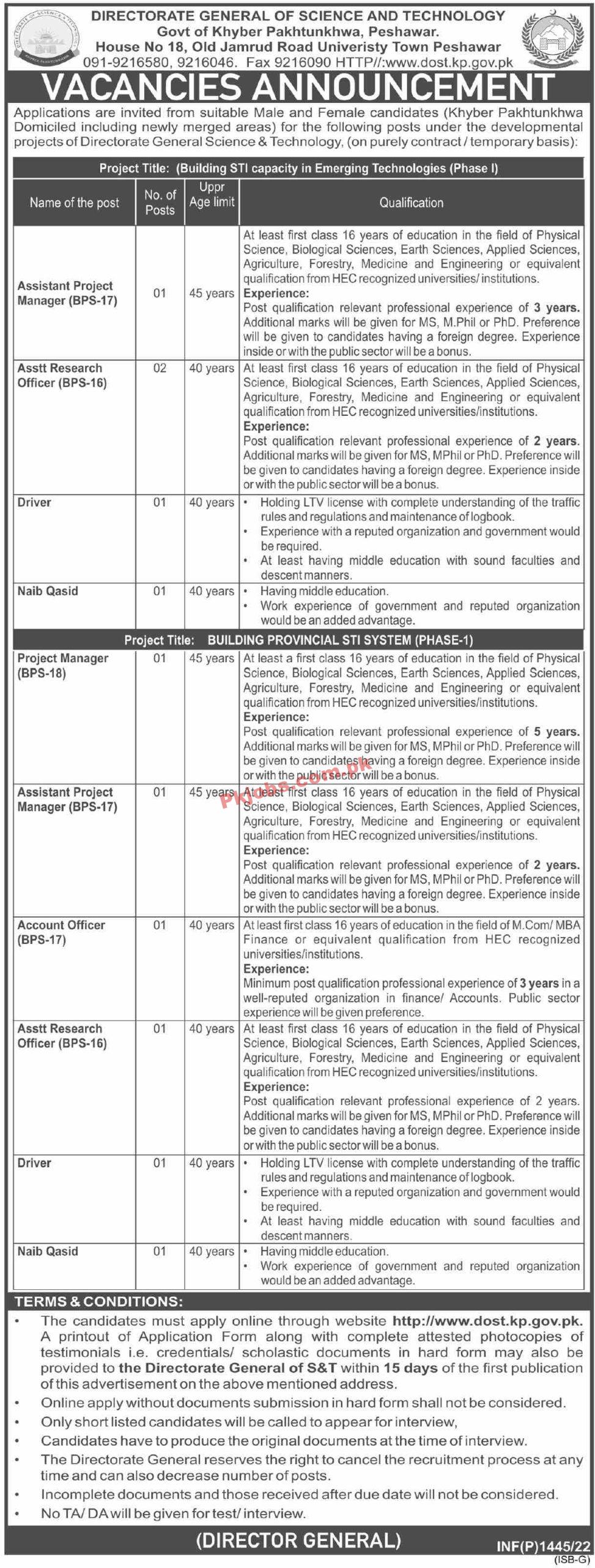 Ministry of Science Jobs 2022 | Directorate General of Science & Technology Headquarters Announced Management Jobs 2022