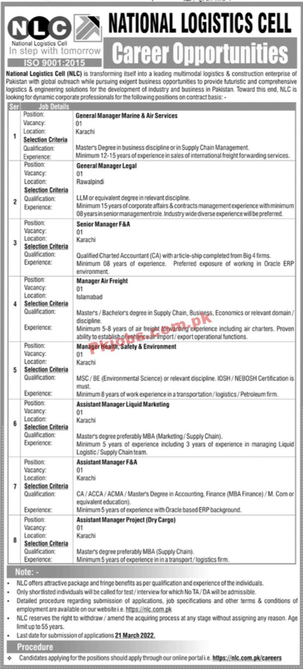 NLC Jobs 2022 | National Logistics Cell NLC Headquarters Announced Latest Recruitments Jobs 2022