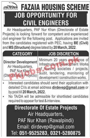 PAF Jobs 2022 | PAF Air Headquarters Fazaia Housing Scheme Headquarters Announced Management Jobs 2022