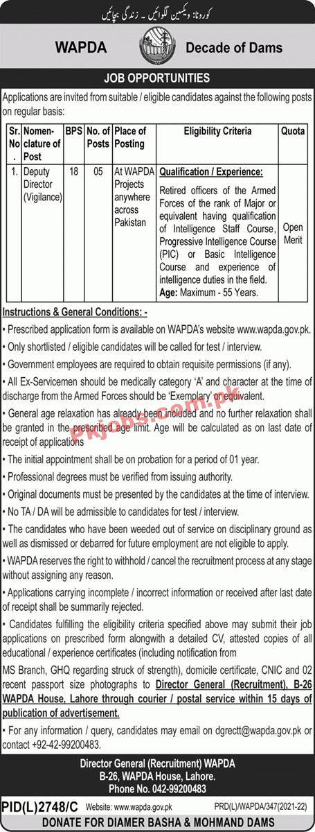 WAPDA Jobs 2022 | Water & Power Development Authority WAPDA Head Office Announced Latest Advertisement Jobs 2022