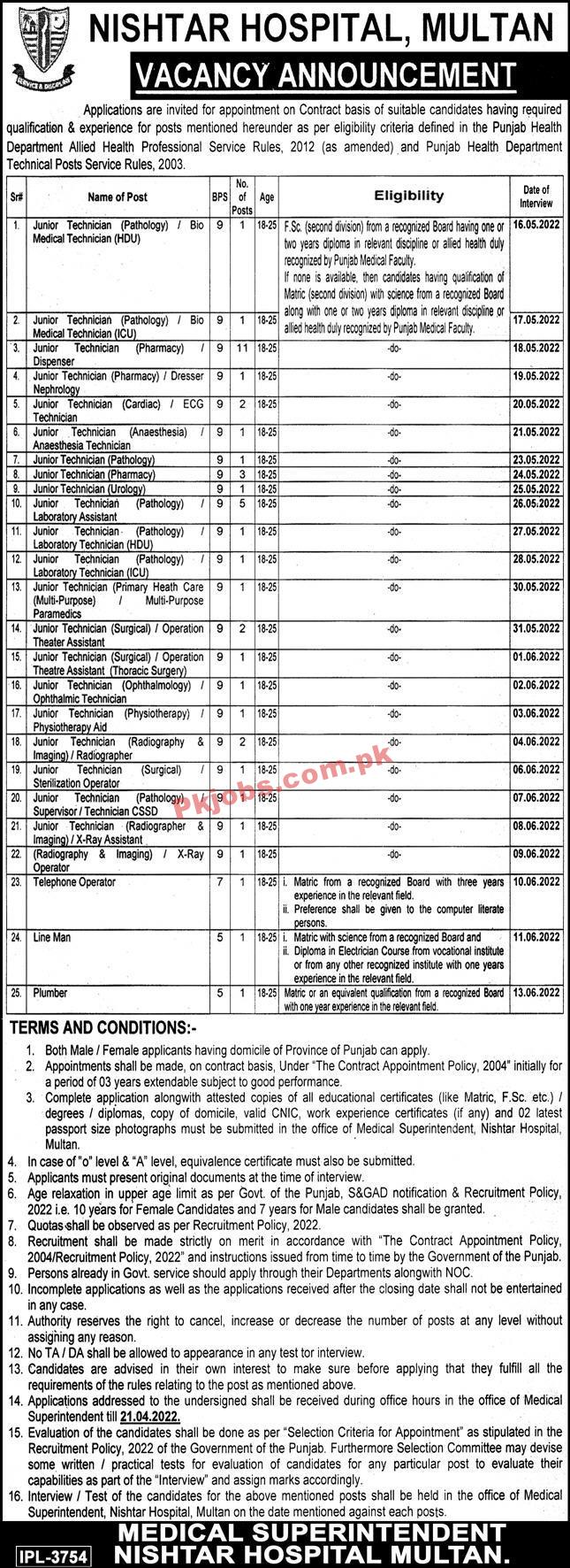 Healthcare Jobs 2022 | Nishtar Hospital Medical Care Center Head Office Announced Latest Advertisement Jobs 2022