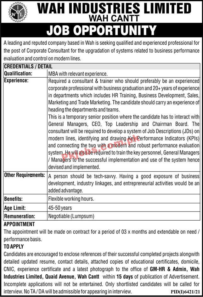 Jobs in WIL Wah Industries Limited