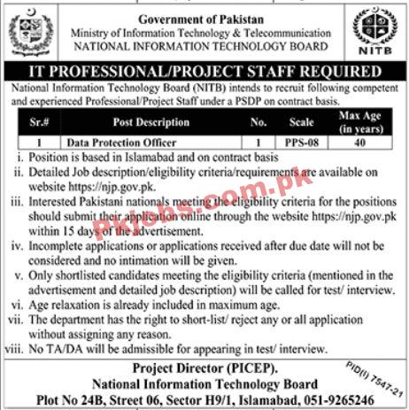 NITB Jobs 2022 | Ministry of Information Technology & Telecom Headquarters Announced Management Jobs 2022