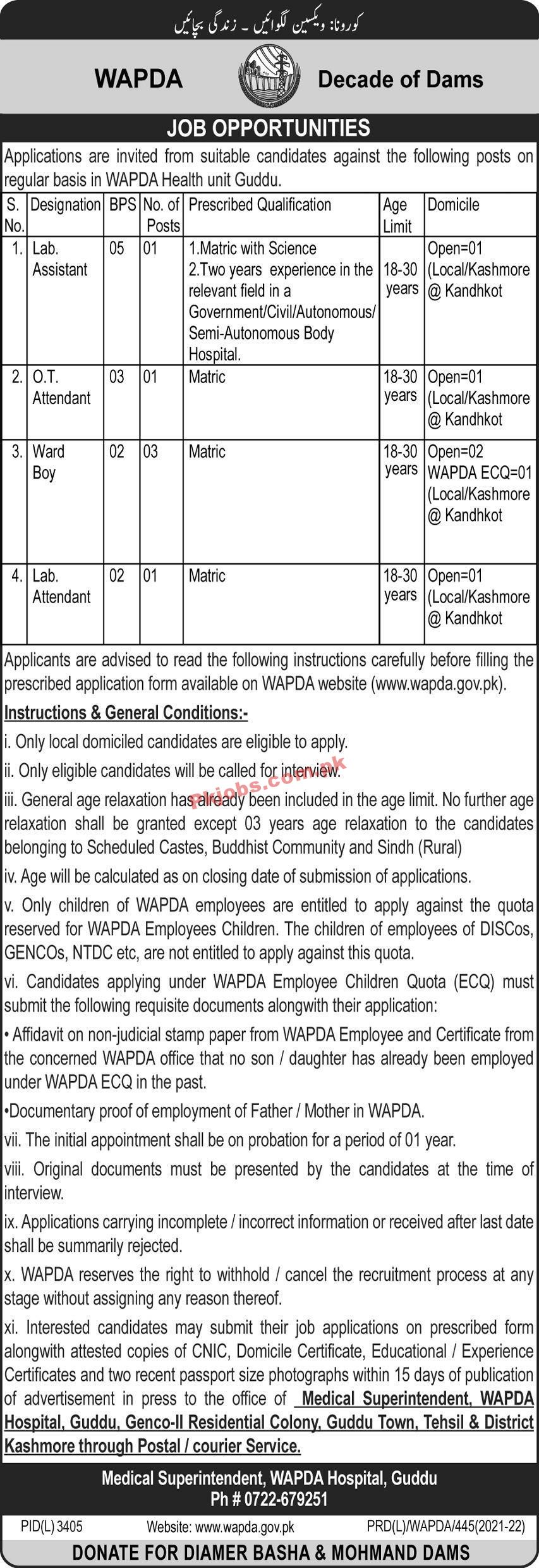 WAPDA Jobs 2022 | WAPDA Health Unit Head Office Announced Latest Recruitments Jobs 2022