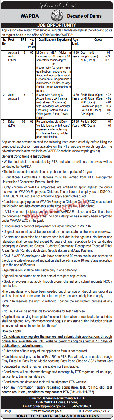 WAPDA Jobs 2022 | Water & Power Development Authority WAPDA Headquarters Management Jobs 2022