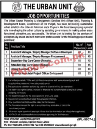 Urban Unit Jobs 2022 | Urban Sector Planning & Management Services Head Office Latest Advertisement Jobs 2022