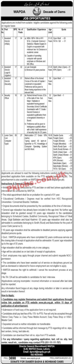 WAPDA Jobs 2022 | Water & Power Development Authority WAPDA Headquarters Announced Latest Recruitments Jobs 2022