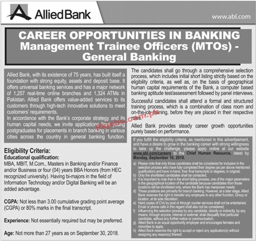 Allied Bank Management Trainee Officer MTO Jobs Pk Jobs 2022 Apply Online