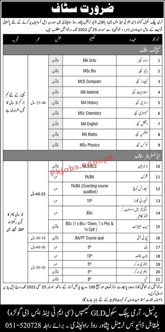 Army Jobs 2022 | Army Public School APS Head Office Announced Latest Recruitments Jobs 2022