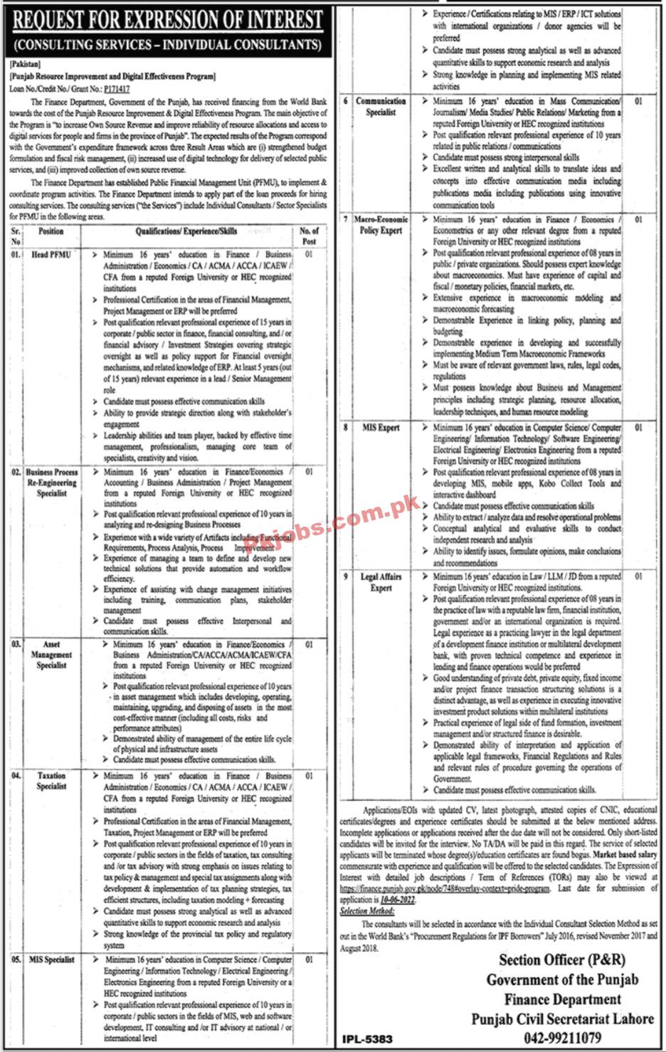 Finance Department Jobs 2022 | Ministry of Finance Civil Secretariat Headquarters Announced Latest Recruitments Jobs 2022