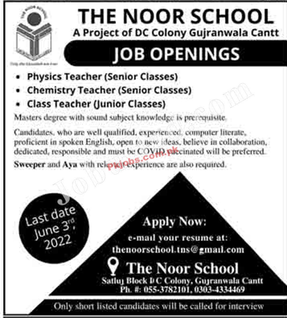Gujranwala The Noor School Vacancies Jobs 2022 Advertisement – Pk Jobs