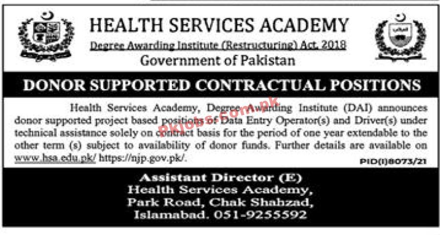 Islamabad Health Services Academy Government in Pakistan Today Jobs 2022 Advertisement – Pk Jobs