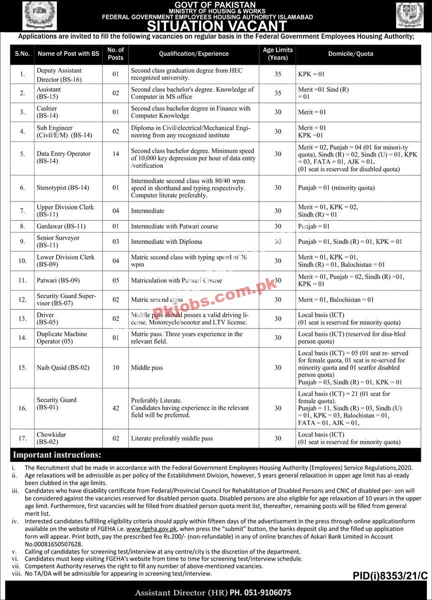 Islamabad Ministry of Housing and Works Pakistan Today Govt Pakistan Jobs 2022 Advertisement – Pk Jobs