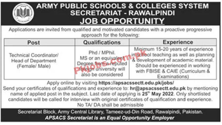 Jobs in Army Public Schools & Colleges Systems Secretariat