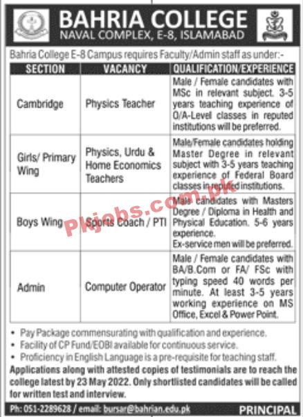 Jobs in Bahria College Islamabad