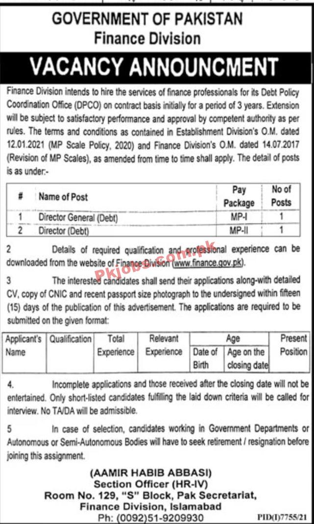 Jobs in Finance Division Government of Pakistan