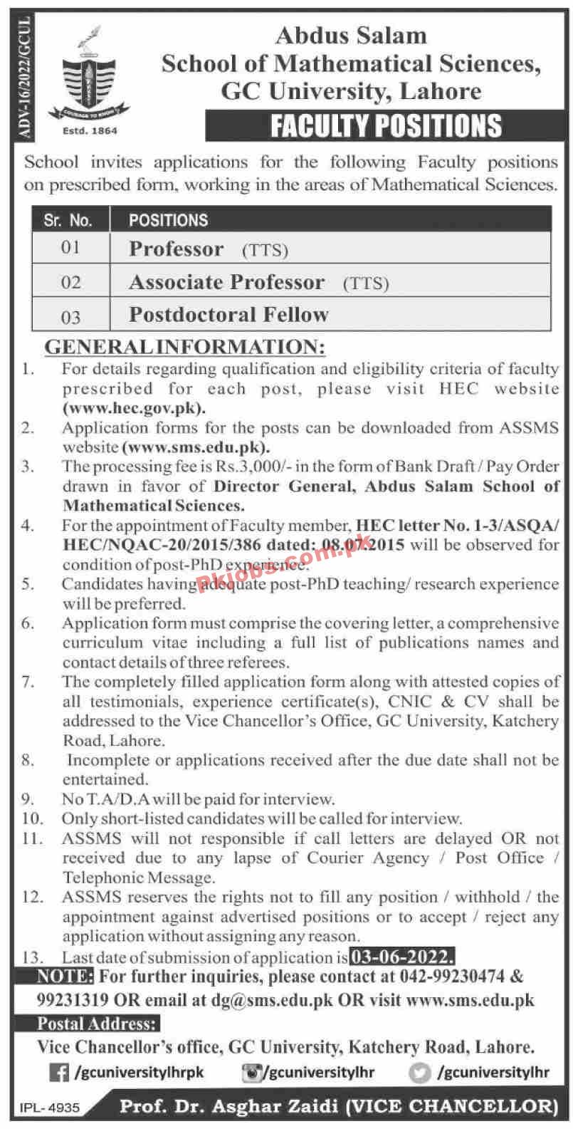 Jobs in GC University Lahore