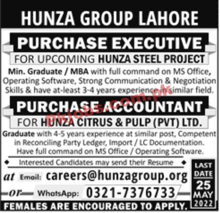 Jobs in Hunza Group Lahore