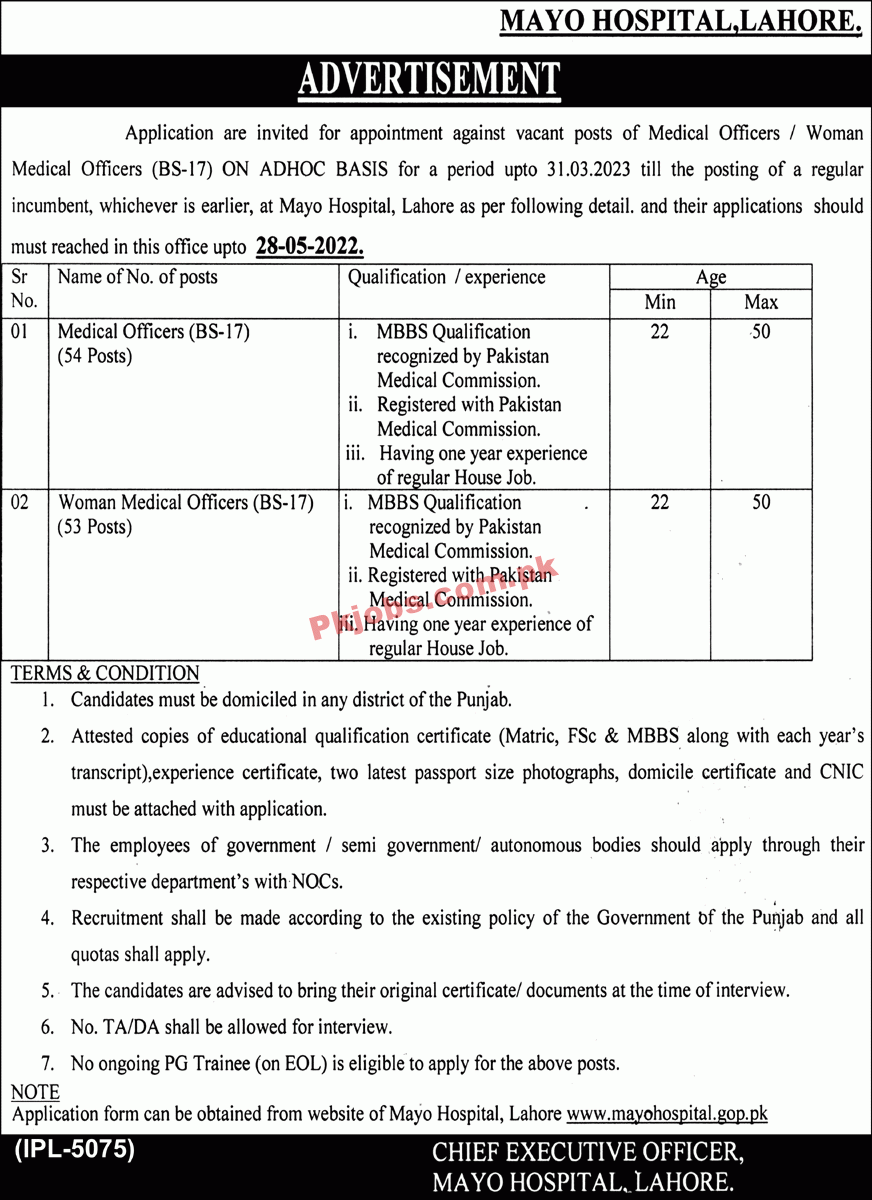 Jobs in MAYO Hospital Lahore