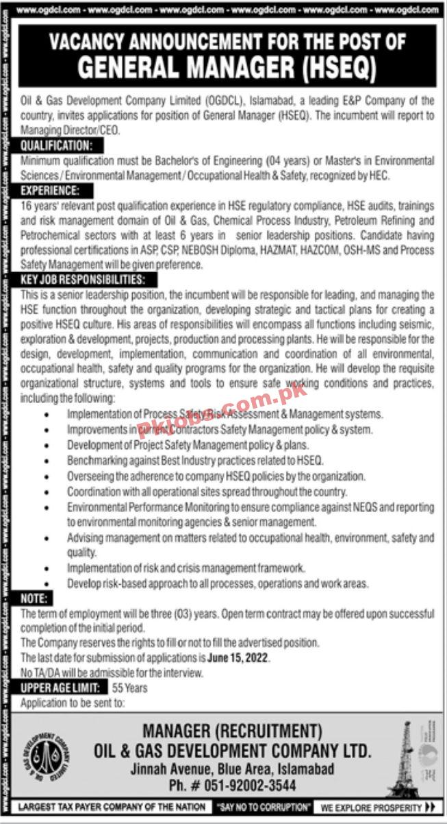 Jobs in Oil & Gas Development Company Limited OGDCL