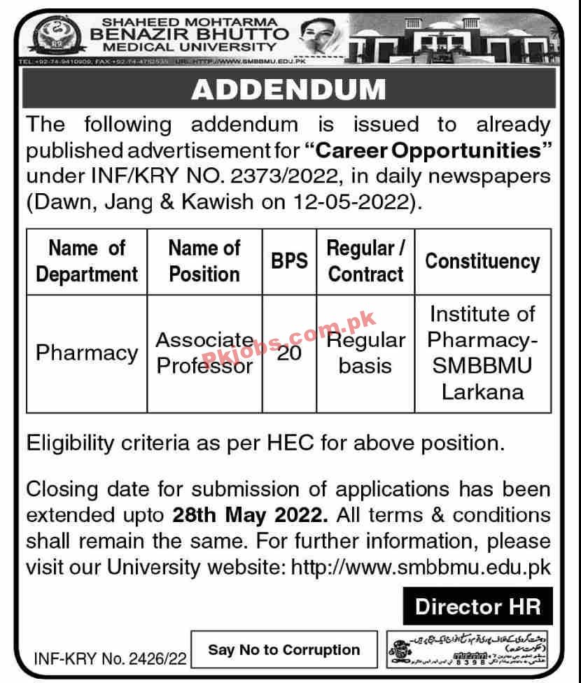 Jobs in Shaheed Mohtarma Benazir Bhutto Medical University