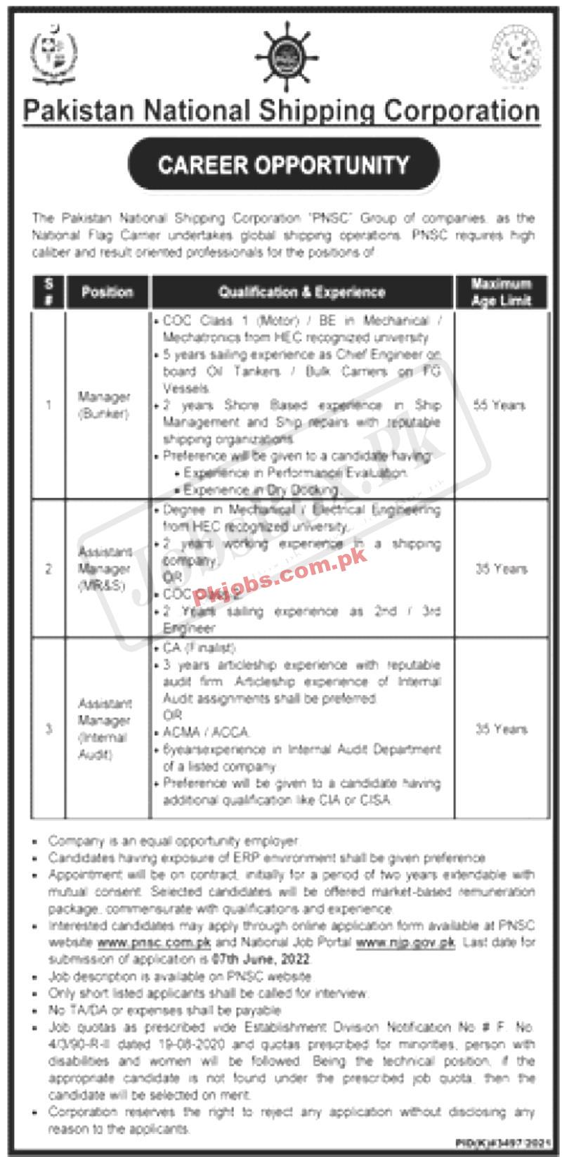 Karachi Pakistan National Shipping Corporation PNSC It in Government Sector Jobs 2022 Advertisement – Pk Jobs