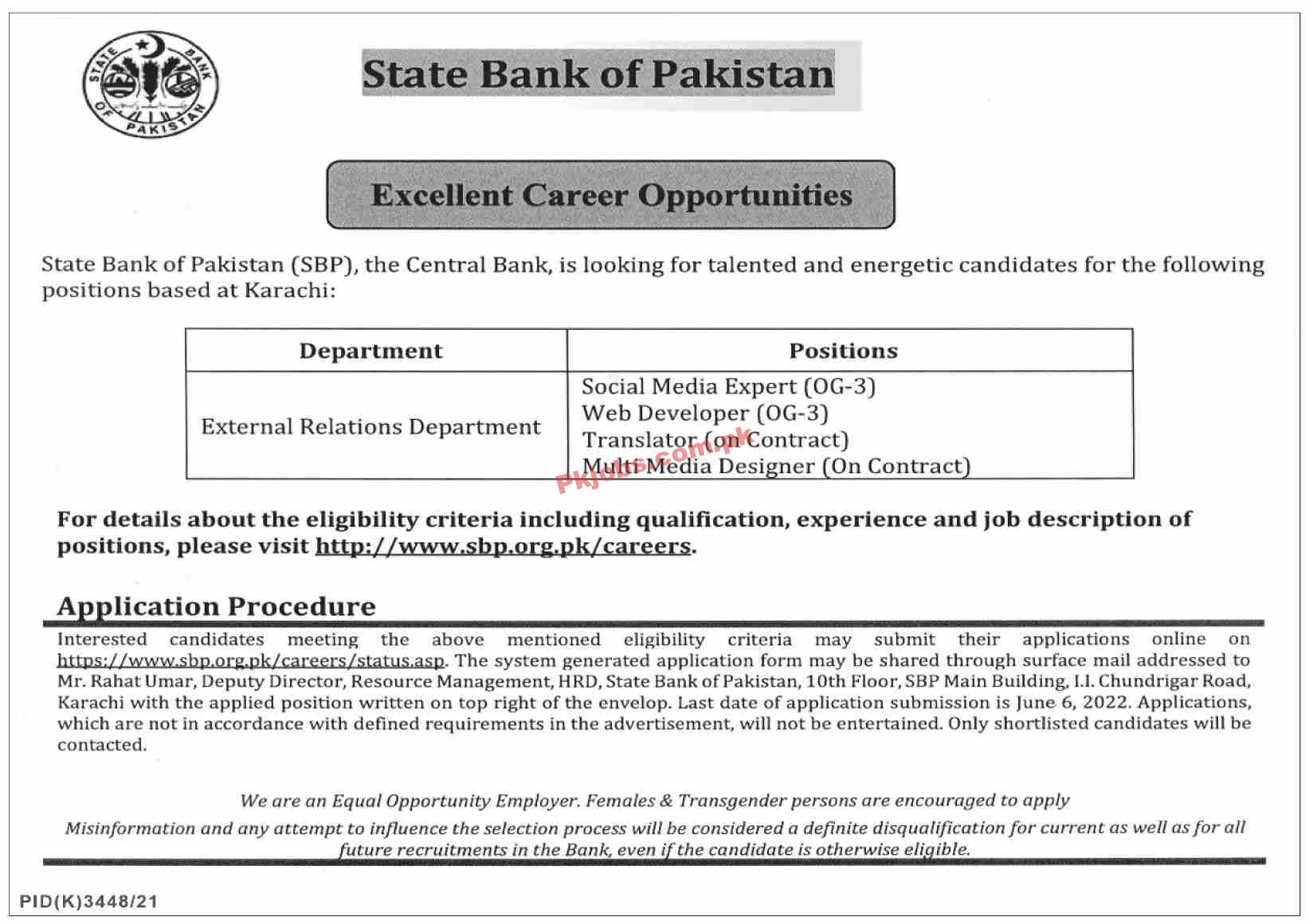 Karachi State Bank of Pakistan SBP New Govt in Pakistan Jobs 2022 Advertisement – Pk Jobs