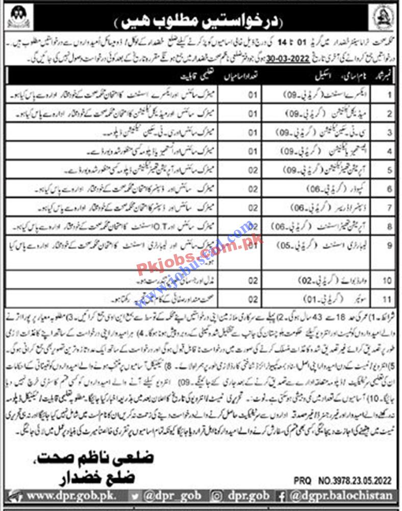 Khuzdar Health Department Balochistan New Govt Jobs 2022 Advertisement – Pk Jobs