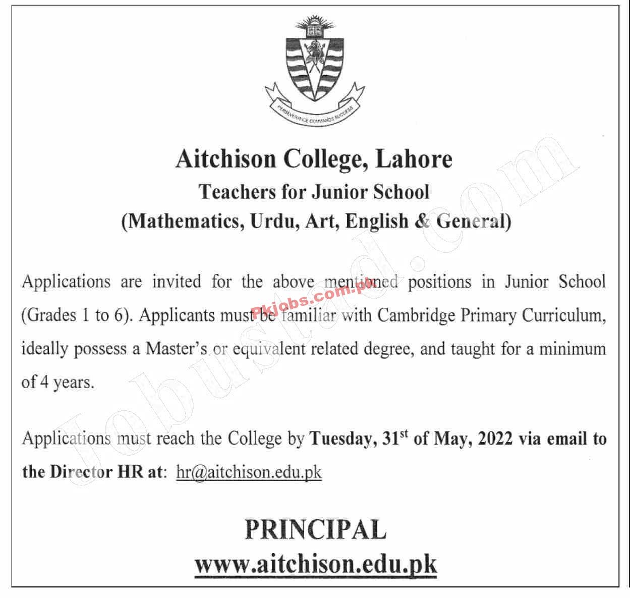 Lahore Aitchison College Today Latest Govt Jobs 2022 Advertisement – Pk Jobs