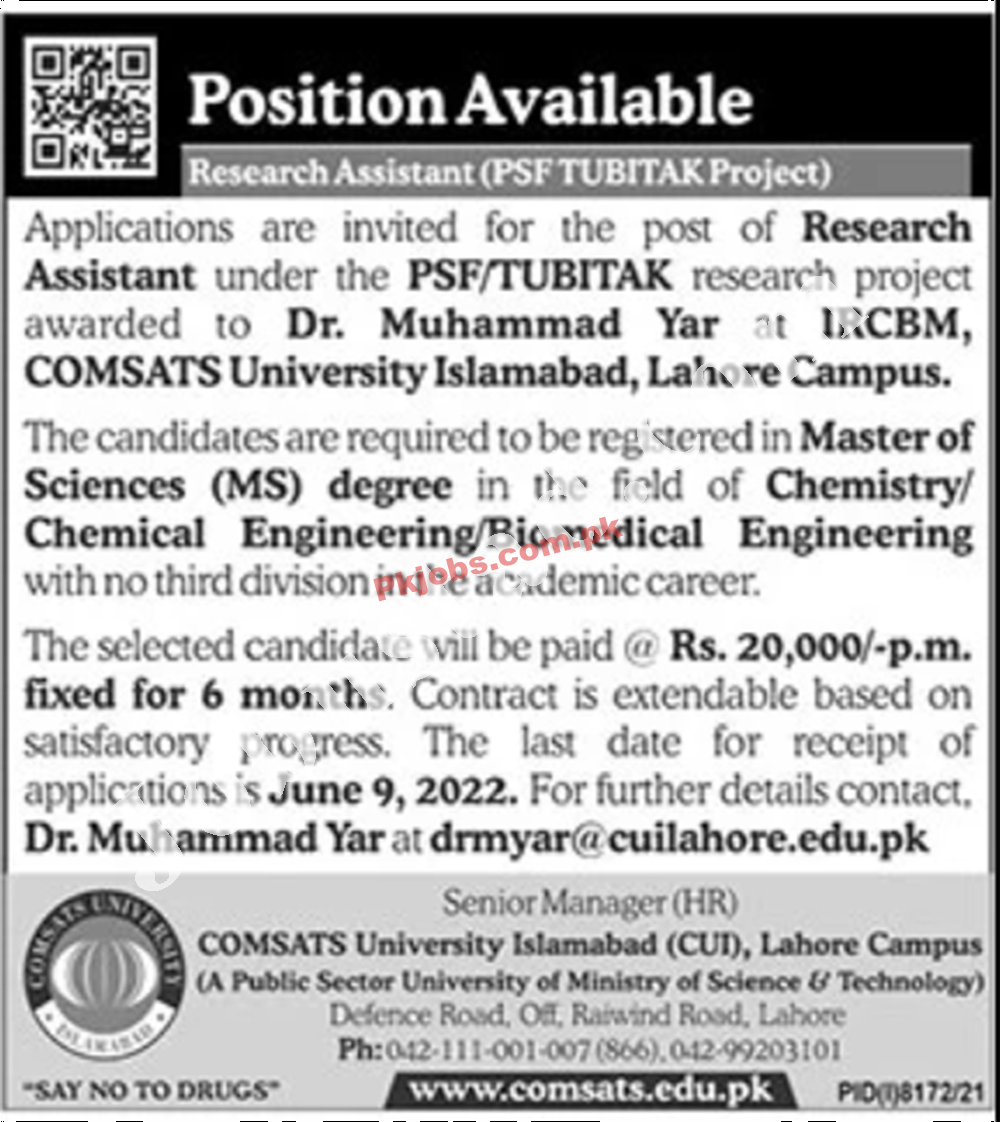 Lahore COMSATS University Government in Pakistan Today Jobs 2022 Advertisement – Pk Jobs