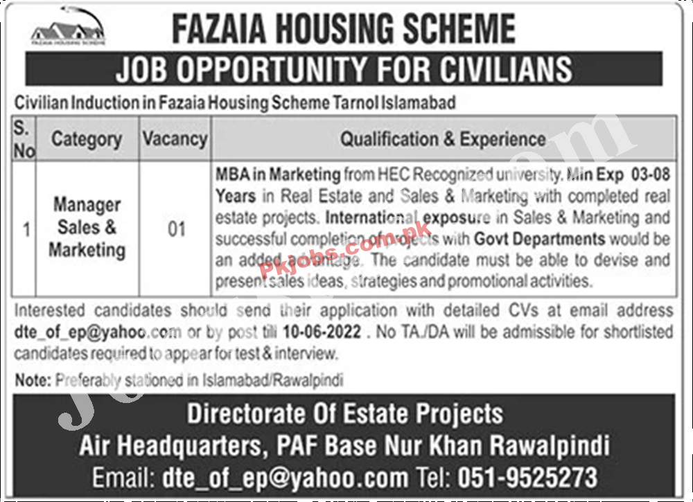 Lahore Fazaia Housing Scheme Govt in Pakistan Jobs 2022 Advertisement – Pk Jobs