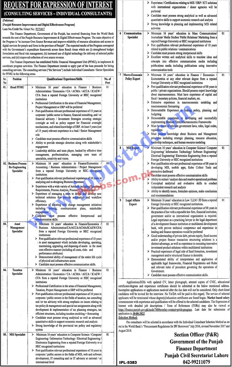 Lahore Finance Department Government of the Punjab Pakistan Government Jobs 2022 Advertisement – Pk Jobs