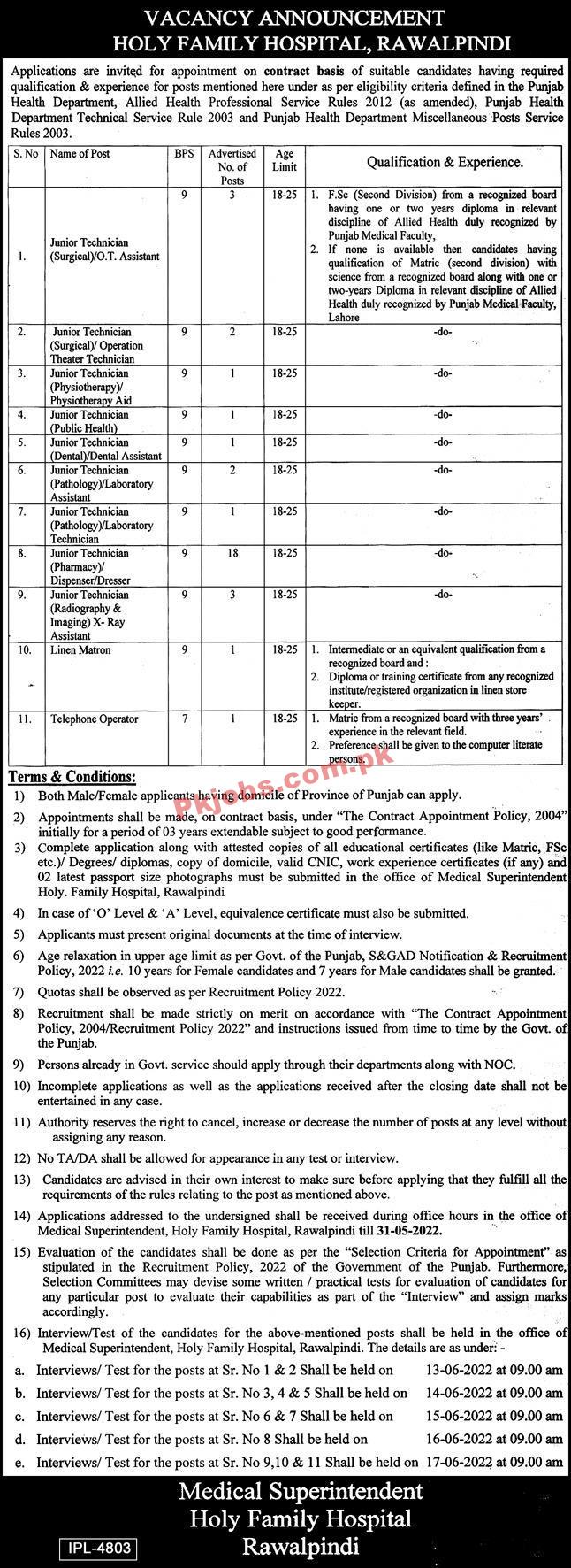 Latest Government Jobs Holy Family Hospital Punjab Jobs 2022 – Pk Jobs