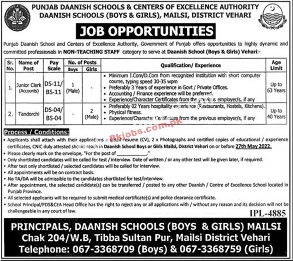 Latest Government Jobs in Pakistan Today Punjab Daanish School &Centre of Excellence Jobs 2022 – Pk Jobs