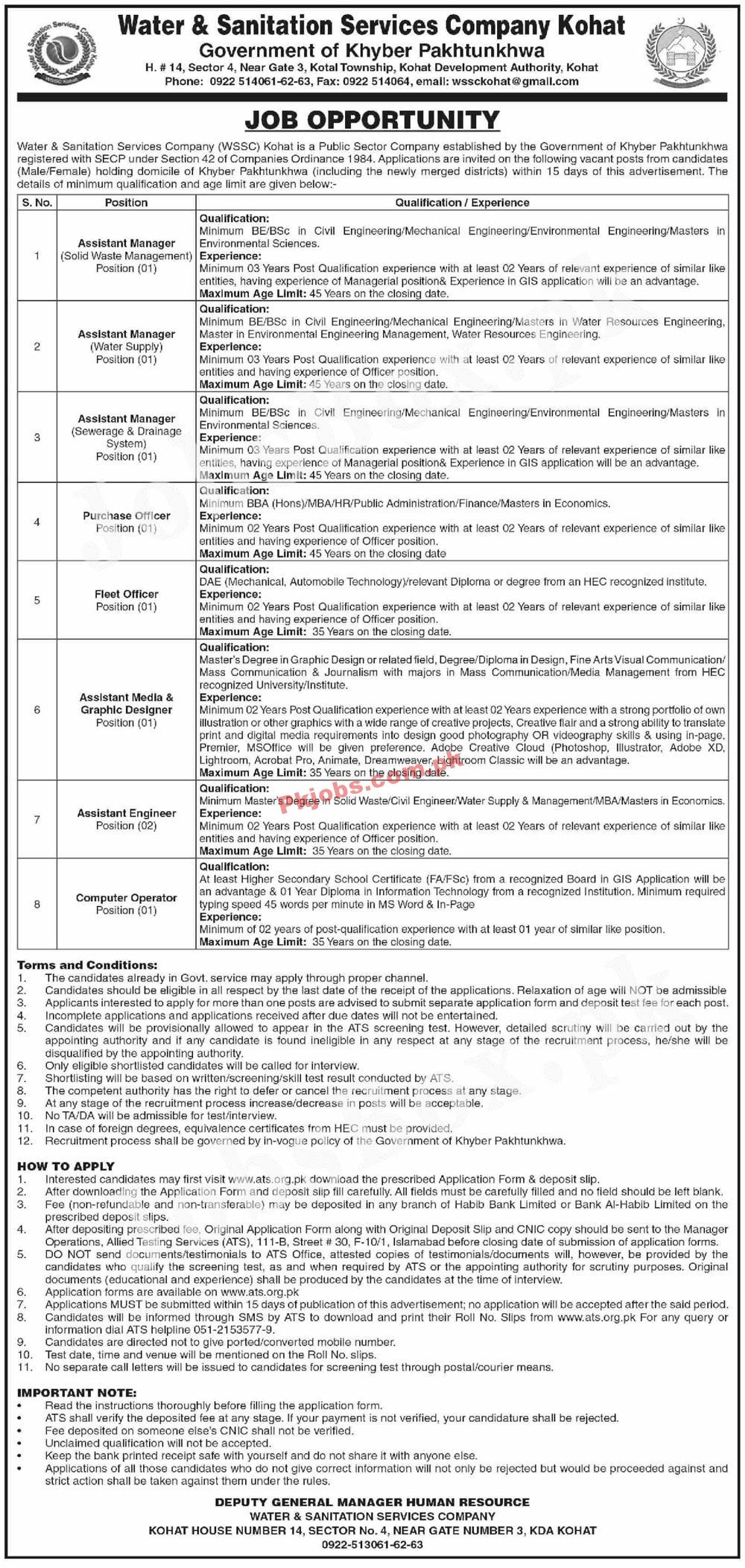 Latest Jobs in Pakistan Today Water and Sanitation Services Company WSSC Kohat Jobs 2022 – Pk Jobs