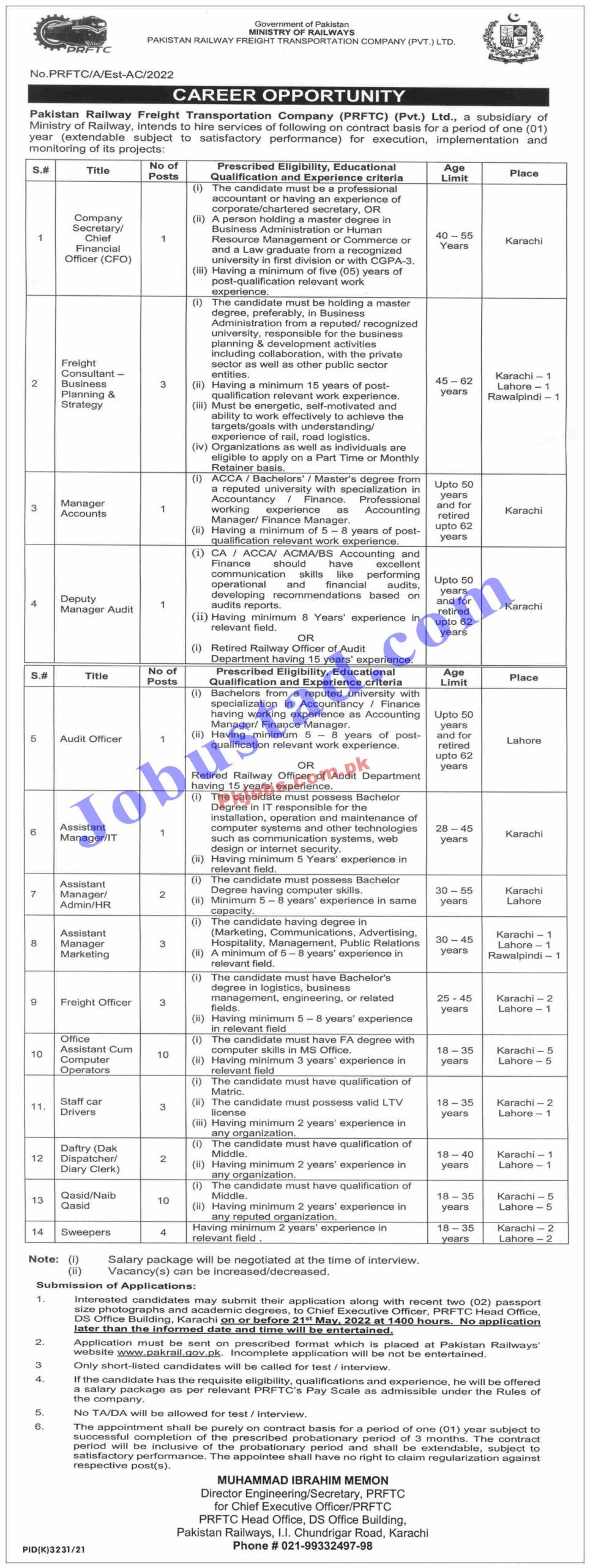 Latest Pakistan Government Jobs Pakistan Railway Freight Transportation Company Jobs 2022 – Pk Jobs