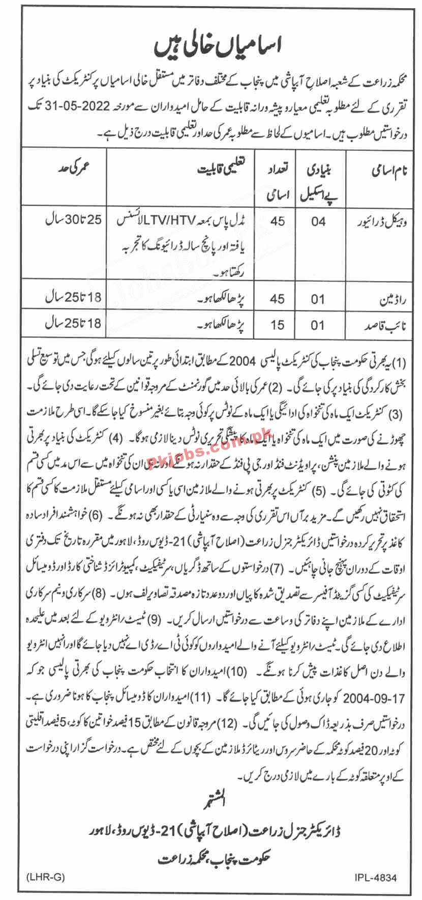 New Govt Jobs in Pakistan Agriculture Department Punjab Jobs 2022 – Pk Jobs