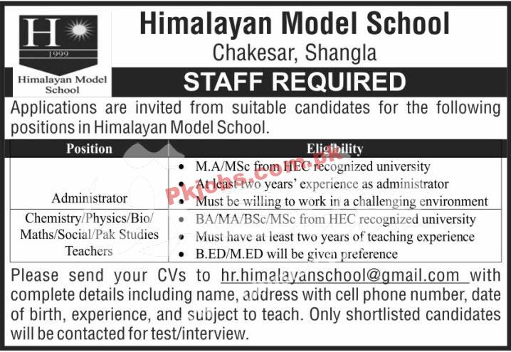 New Jobs Pakistan Today Himalayan Model School Jobs 2022 – Pk Jobs