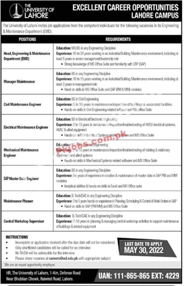 New Jobs Pakistan Today The University of Lahore UOL Jobs 2022 – Pk Jobs