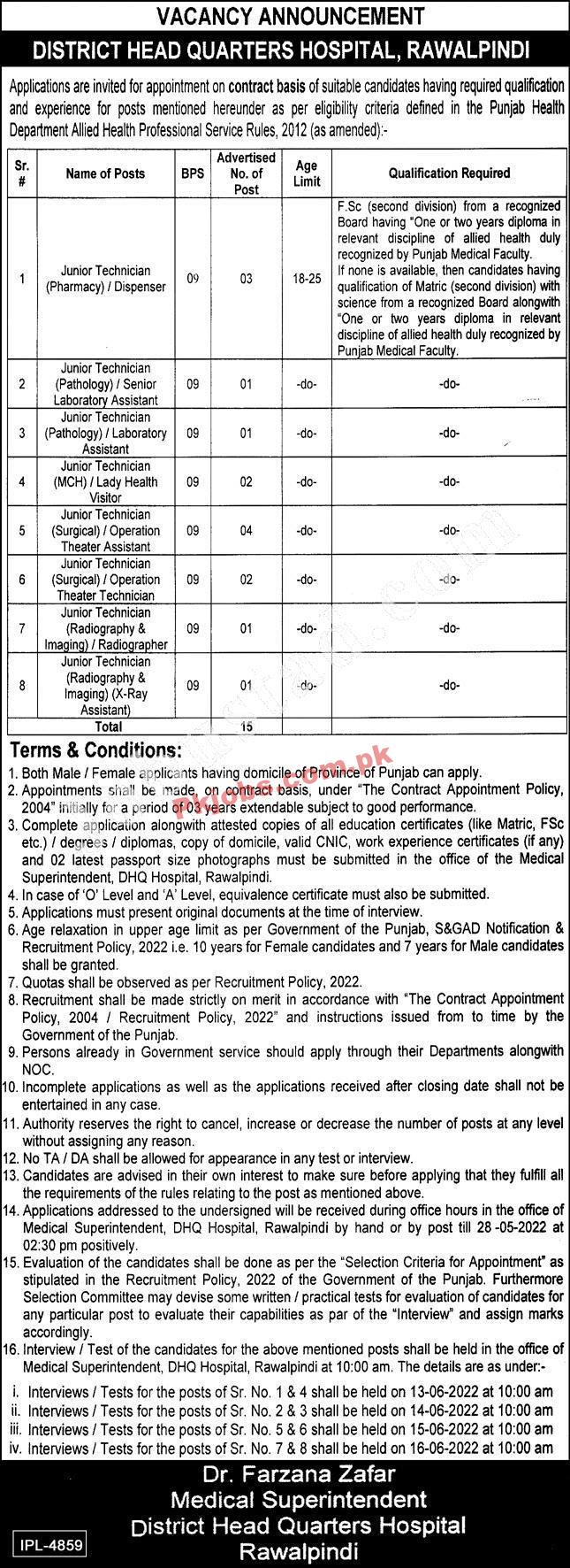 New Jobs in Pakistan DHQ Hospital Rawalpindi Jobs 2022 – Pk Jobs