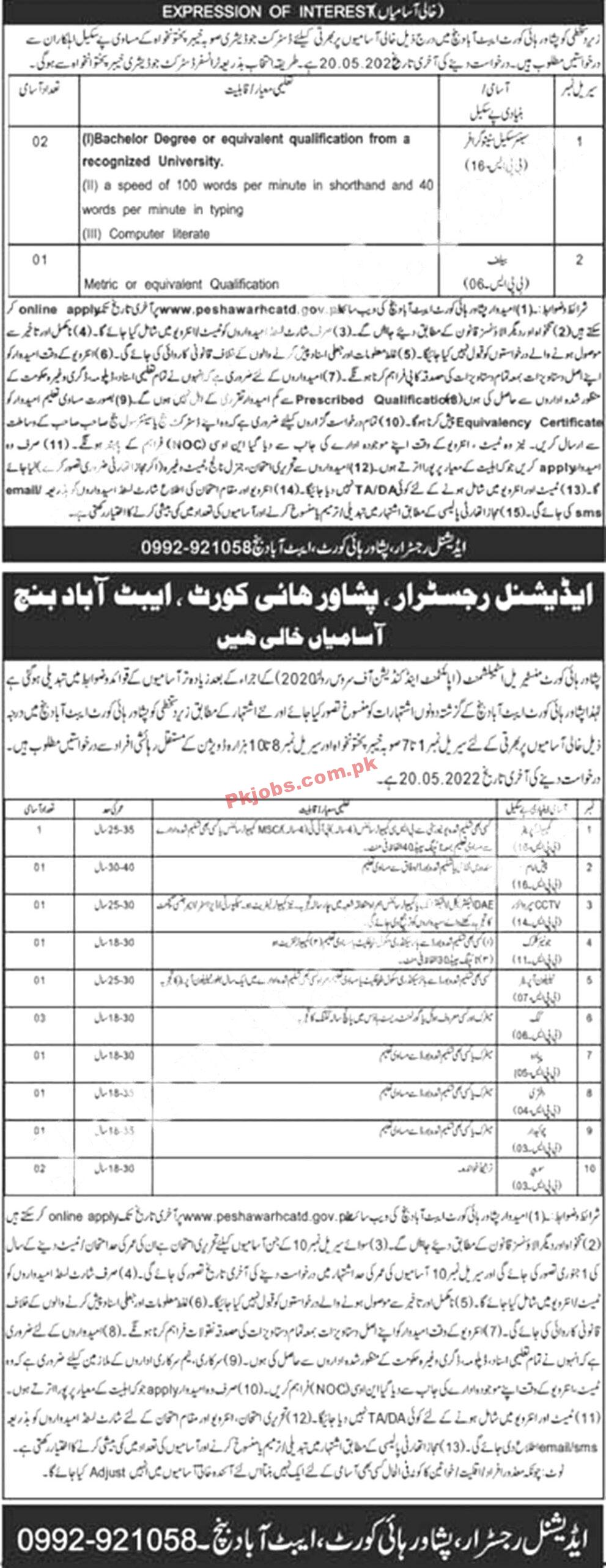 New govt Jobs in Pakistan today Peshawar High Court Jobs 2022 – Pk Jobs