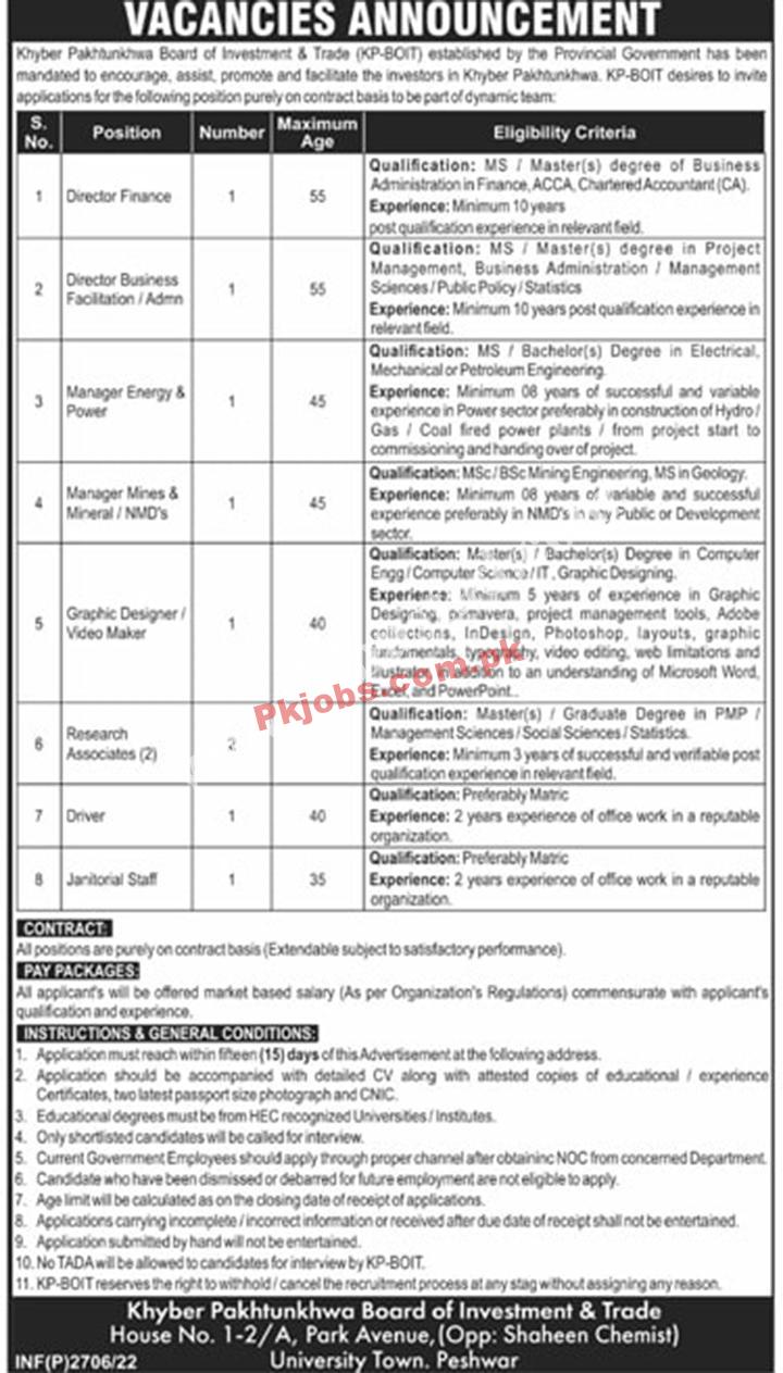 Pakistan Government Jobs Today KPK Board of Investment and Trade Jobs 2022 – Pk Jobs