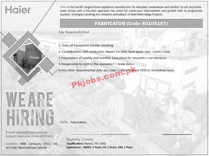 Pakistan Govt Jobs Today Haier Pakistan Jobs 2022 – Pk Jobs