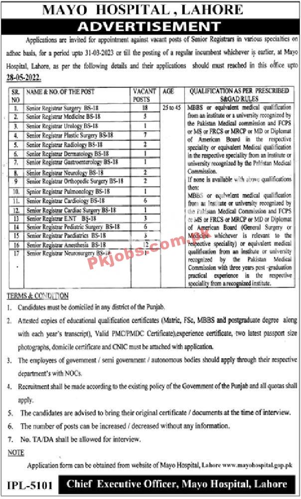 Pakistan Govt Jobs Today Mayo Hospital Lahore Jobs 2022 – Pk Jobs