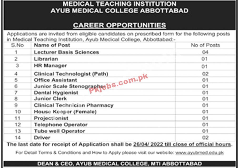 Pakistan Latest Jobs Ayub Medical College Jobs 2022 – Pk Jobs