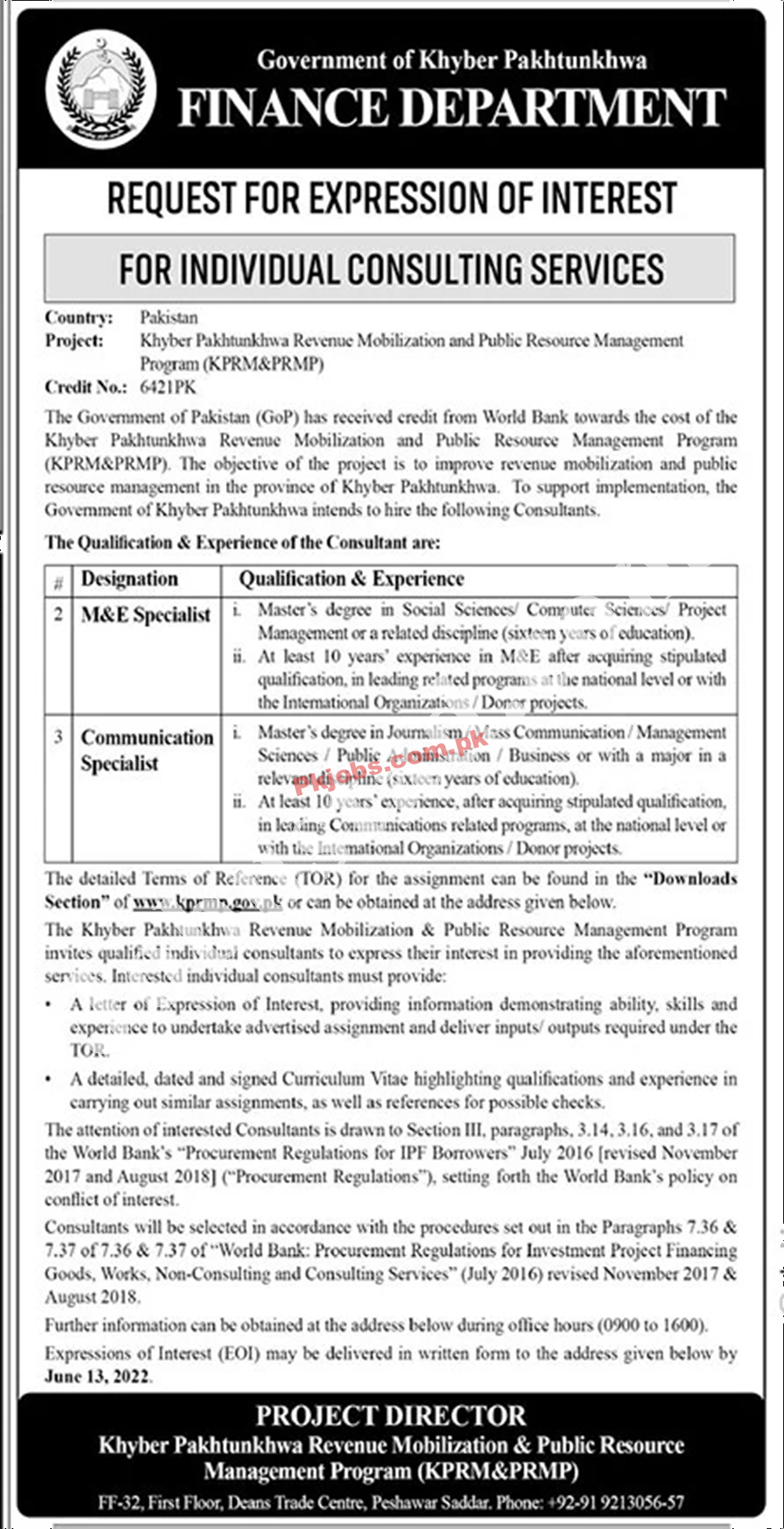 Peshawar Finance Department KPK Latest Government in Pakistan Jobs 2022 Advertisement – Pk Jobs